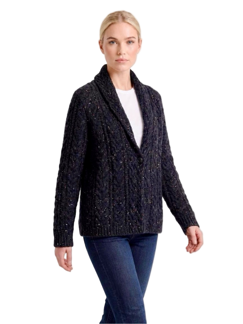 ISLANDER Cardigan Merino Wool Cashmere Blend Charcoal Women Size M